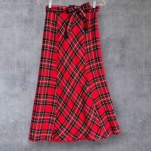 VTG Womens Maxi Skirt Red Tartan Plaid Wrap Christmas 27” Waist Size Small 1980s